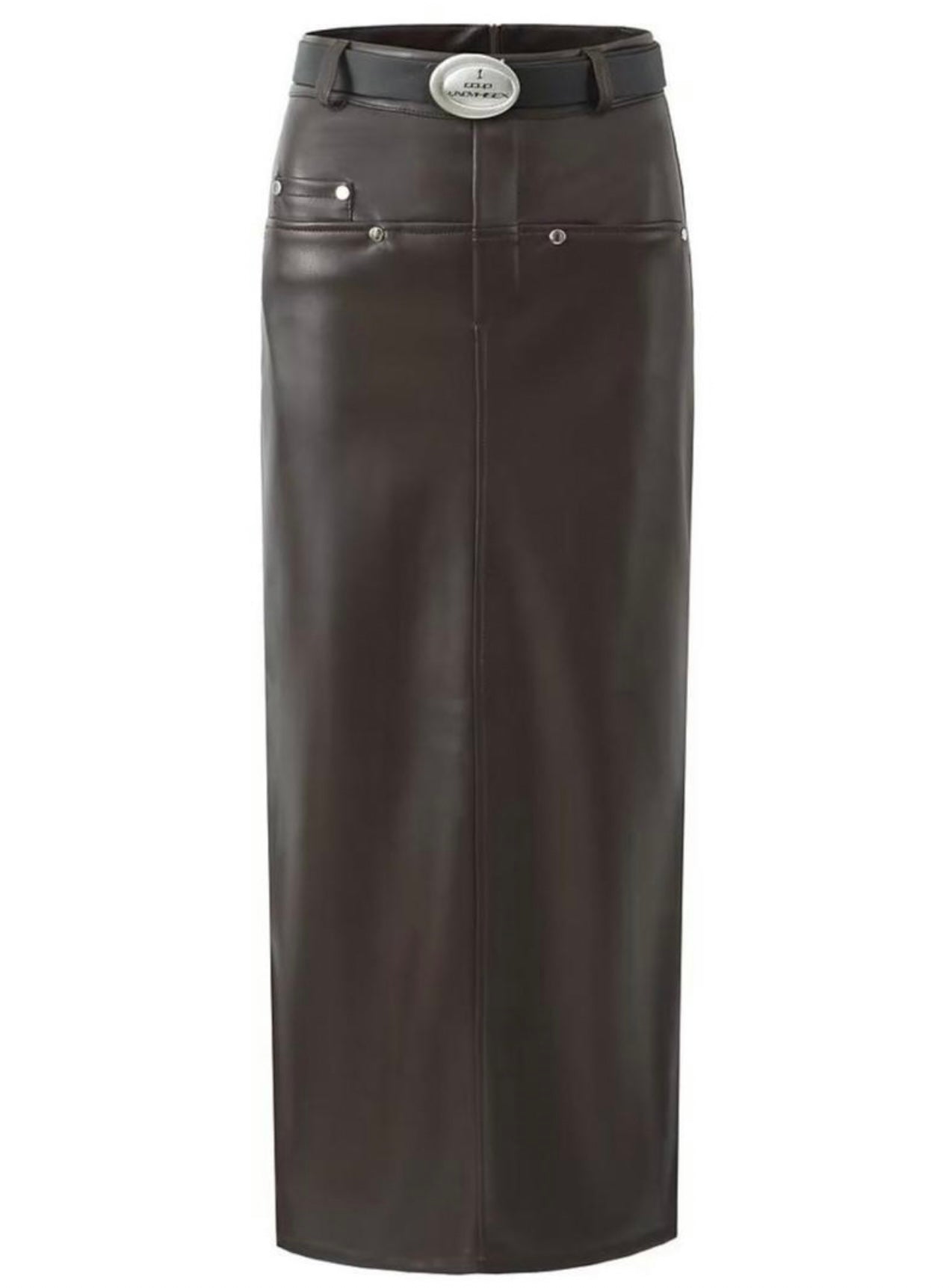 Brown Leather Skirt With Belt