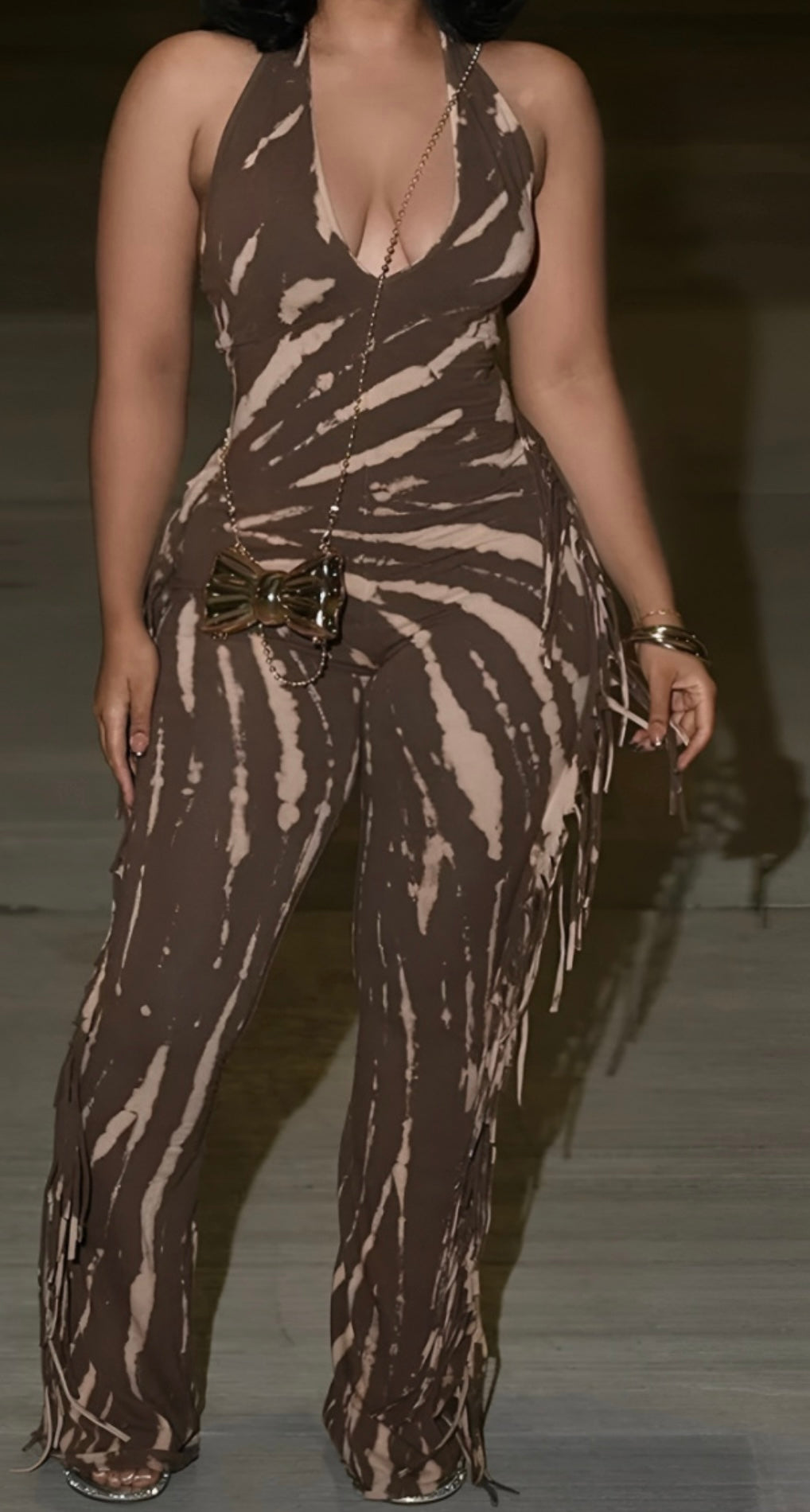 Brown Swirl Tassel Jumpsuit