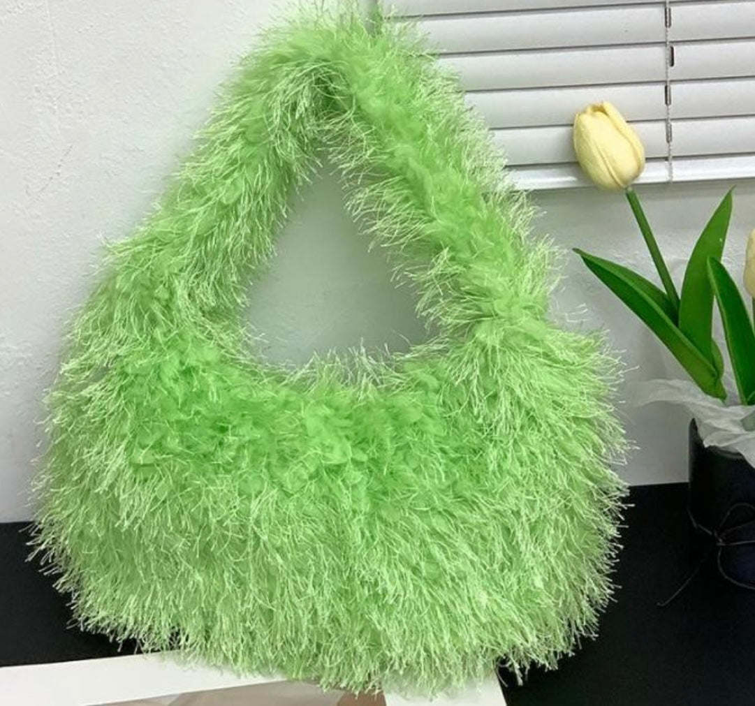 Lime Green Fuzzy Shoulder Bag
