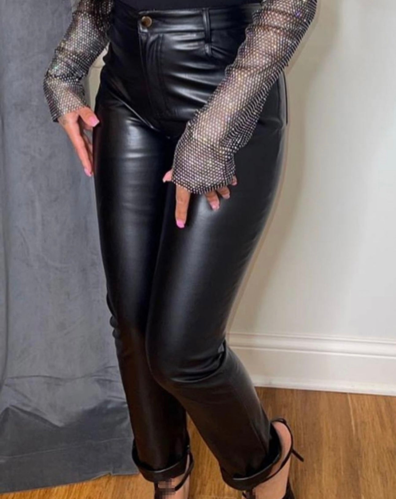 Black Leather Tie Up Bottoms