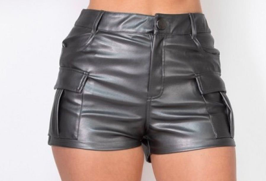 Grey Metallic Cargo Shorts