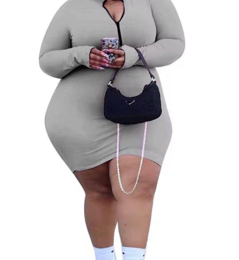 Plus Grey Quater Zip Dress