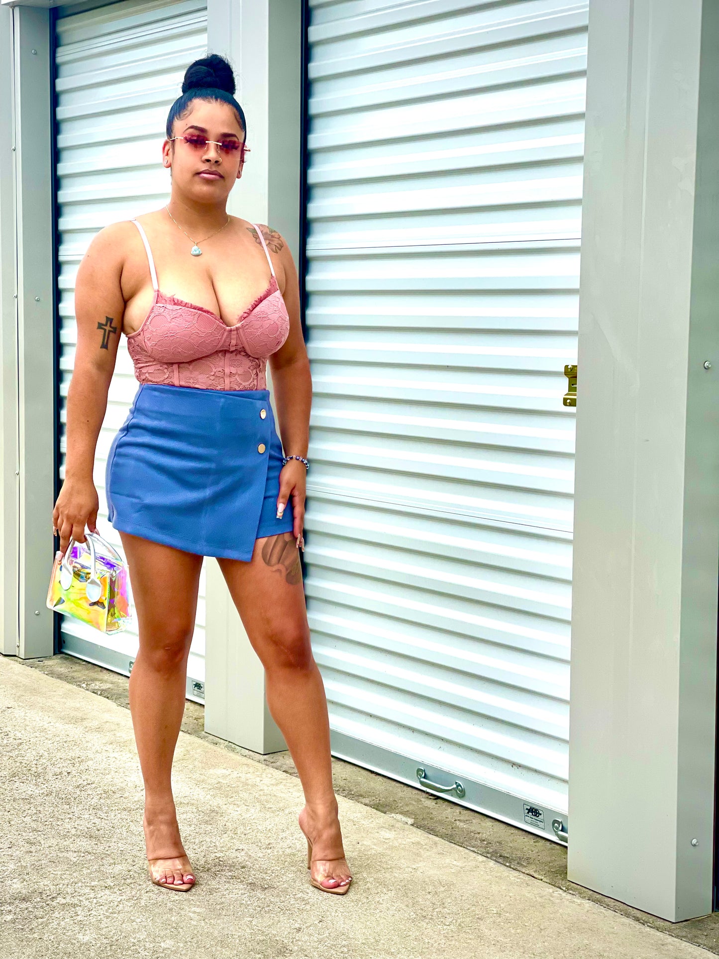 Blue Suede Button Skort