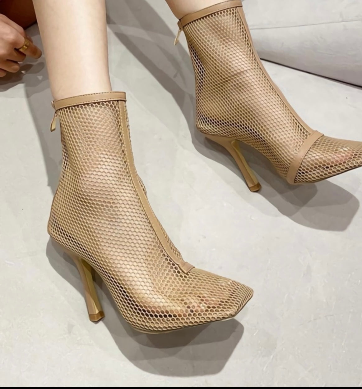 Tan Fish Nets Square Toe