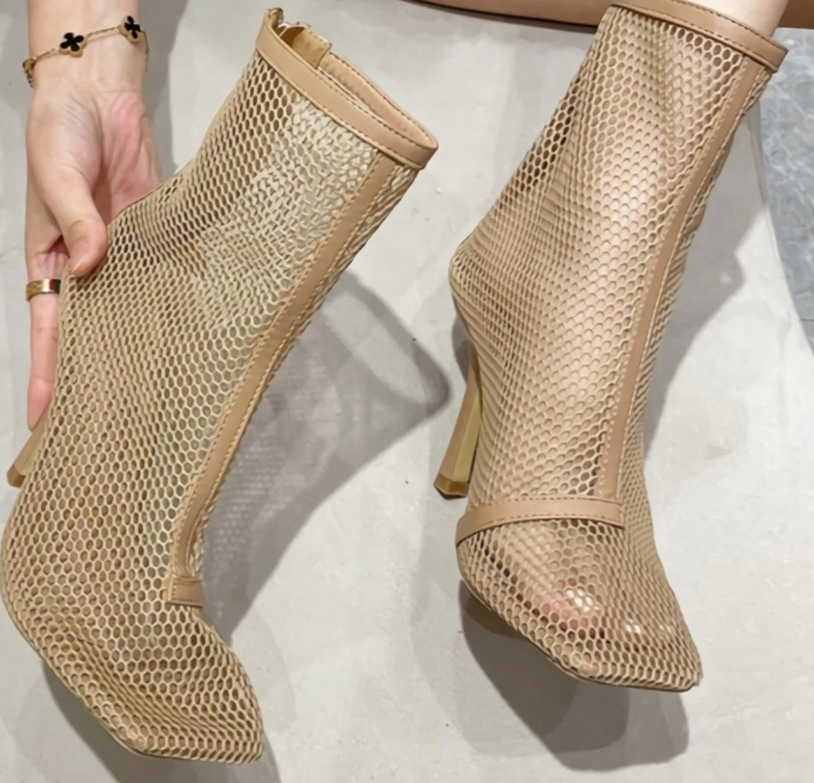 Tan Fish Nets Square Toe