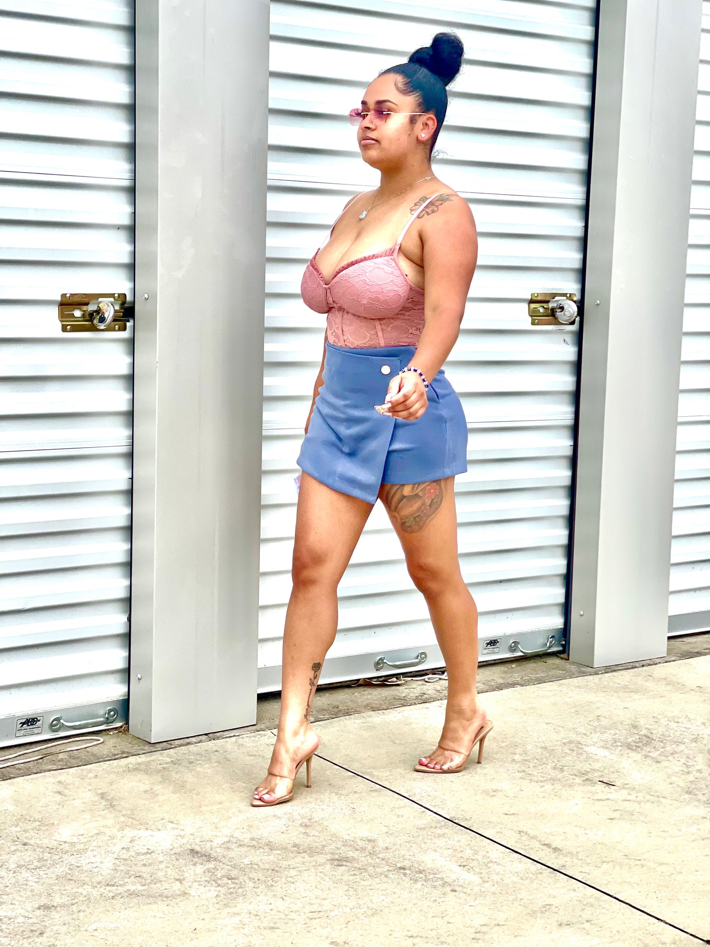 Blue Suede Button Skort