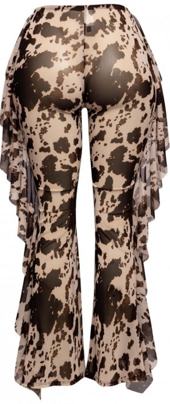 Cow Print Mesh Tassel Bottoms