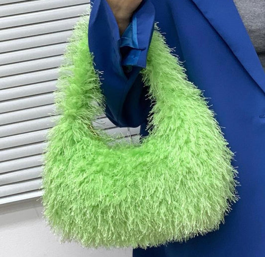 Lime Green Fuzzy Shoulder Bag