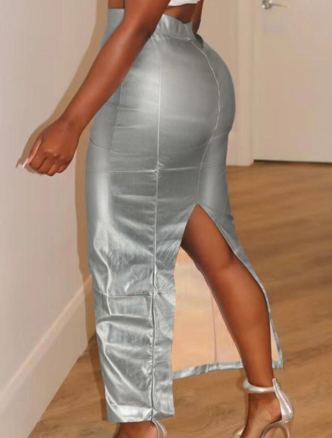 Silver Metallic Maxi Skirt