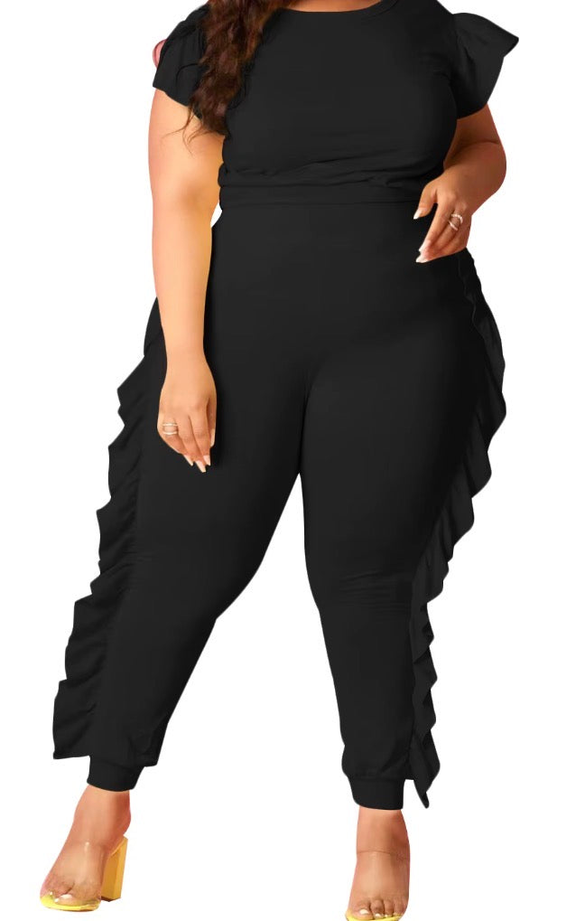 Plus Black Ruffled Jumpsuit
