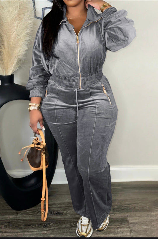 Grey Sued 2 Piece Set