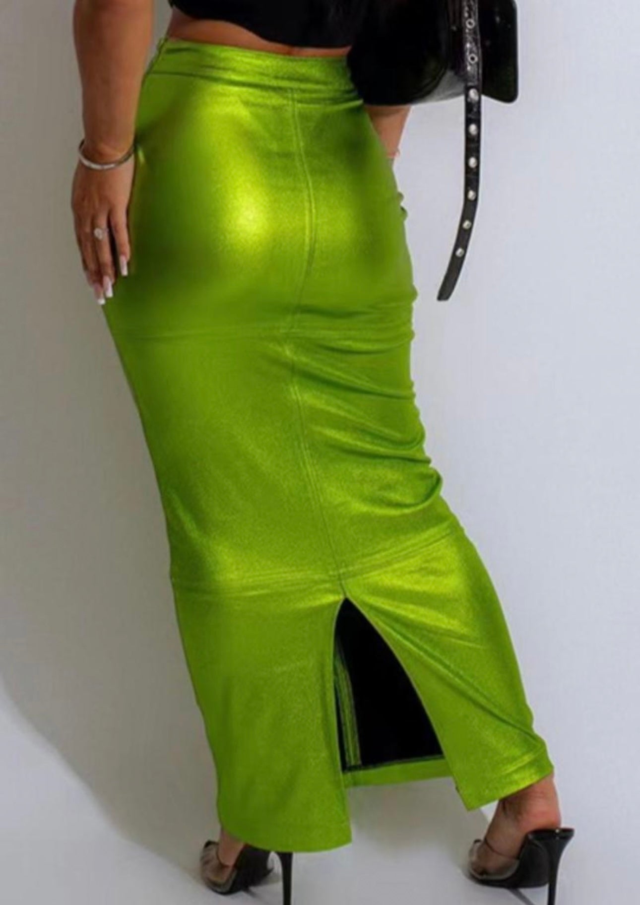 Green Metallic Maxi Skirt