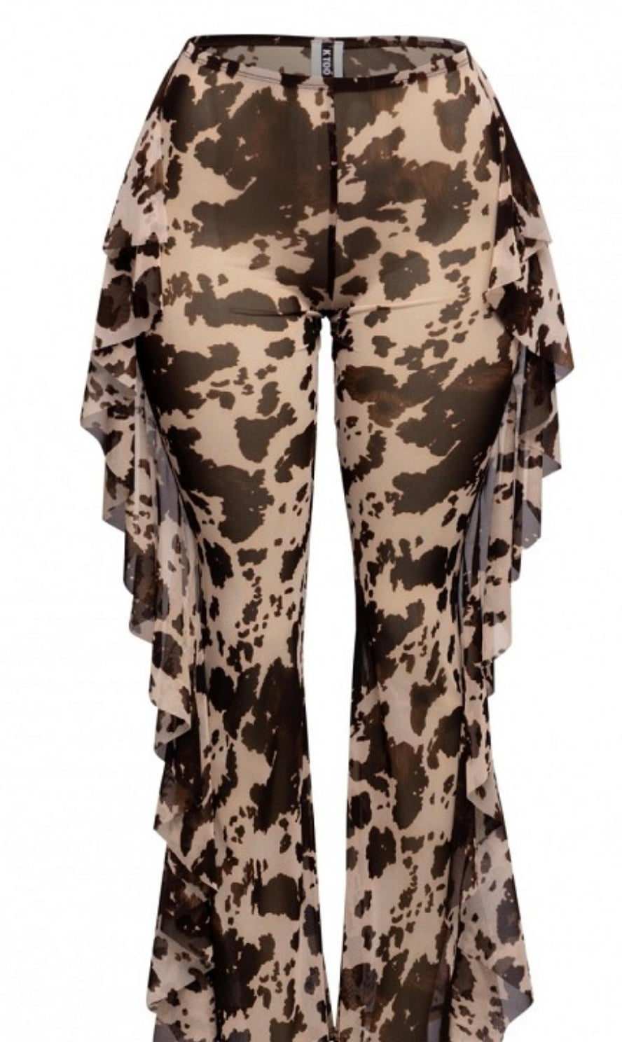 Cow Print Mesh Tassel Bottoms