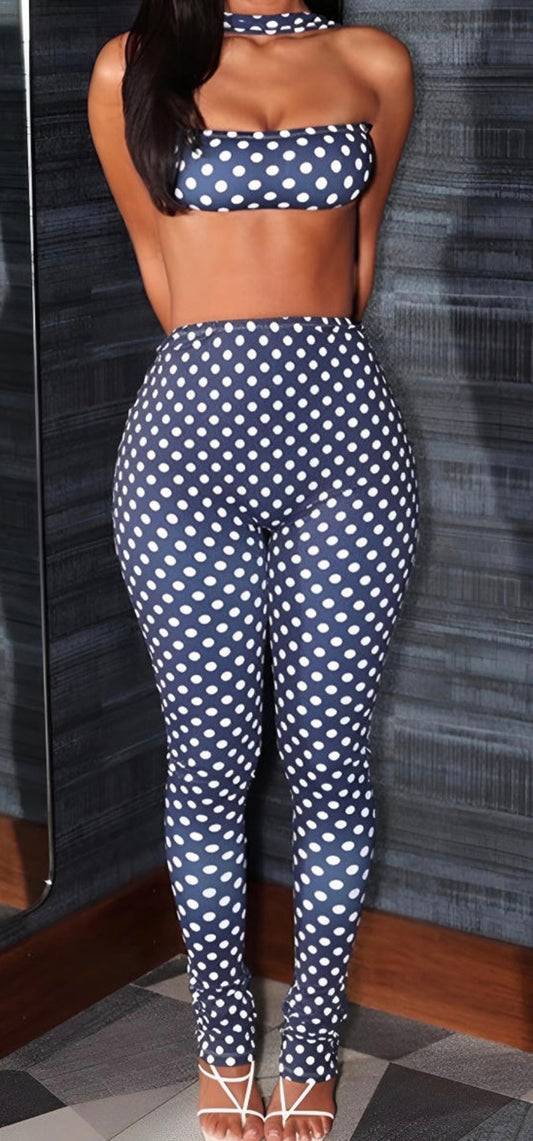 Navy Poky Dot 2 Piece Set