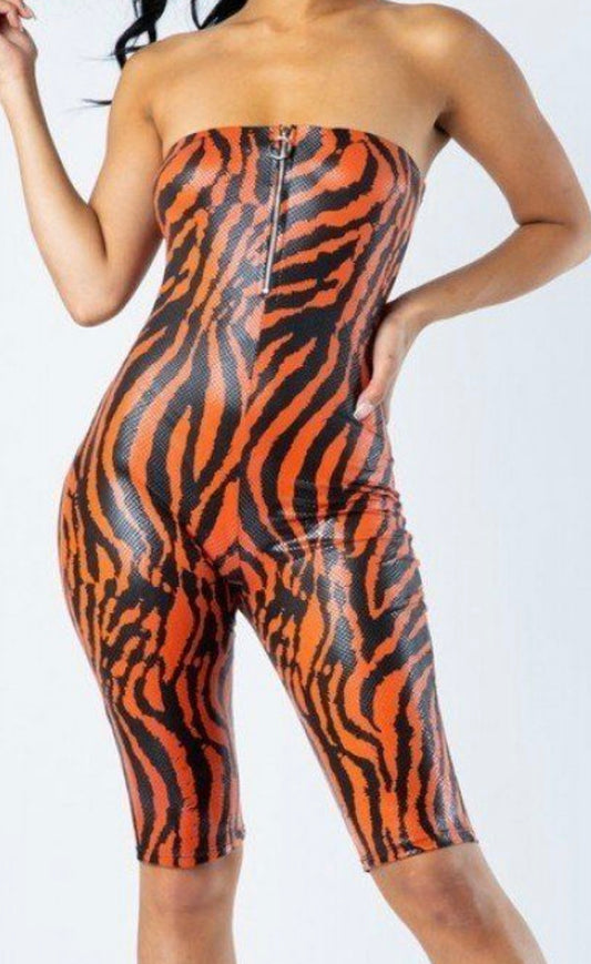 Orange Zebra Print Romper