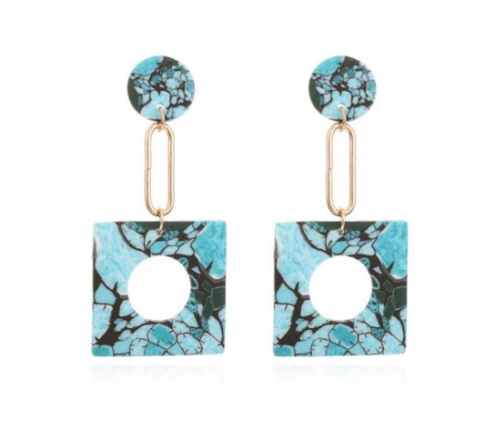 Blue Marble Chain Earrings