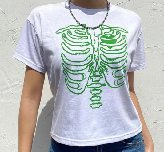 Green Skeleton Crew Neck Top