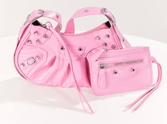 Pink Stapled Shoulder Bag