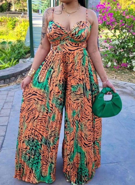 Orange Zebra Wide Leg Romper