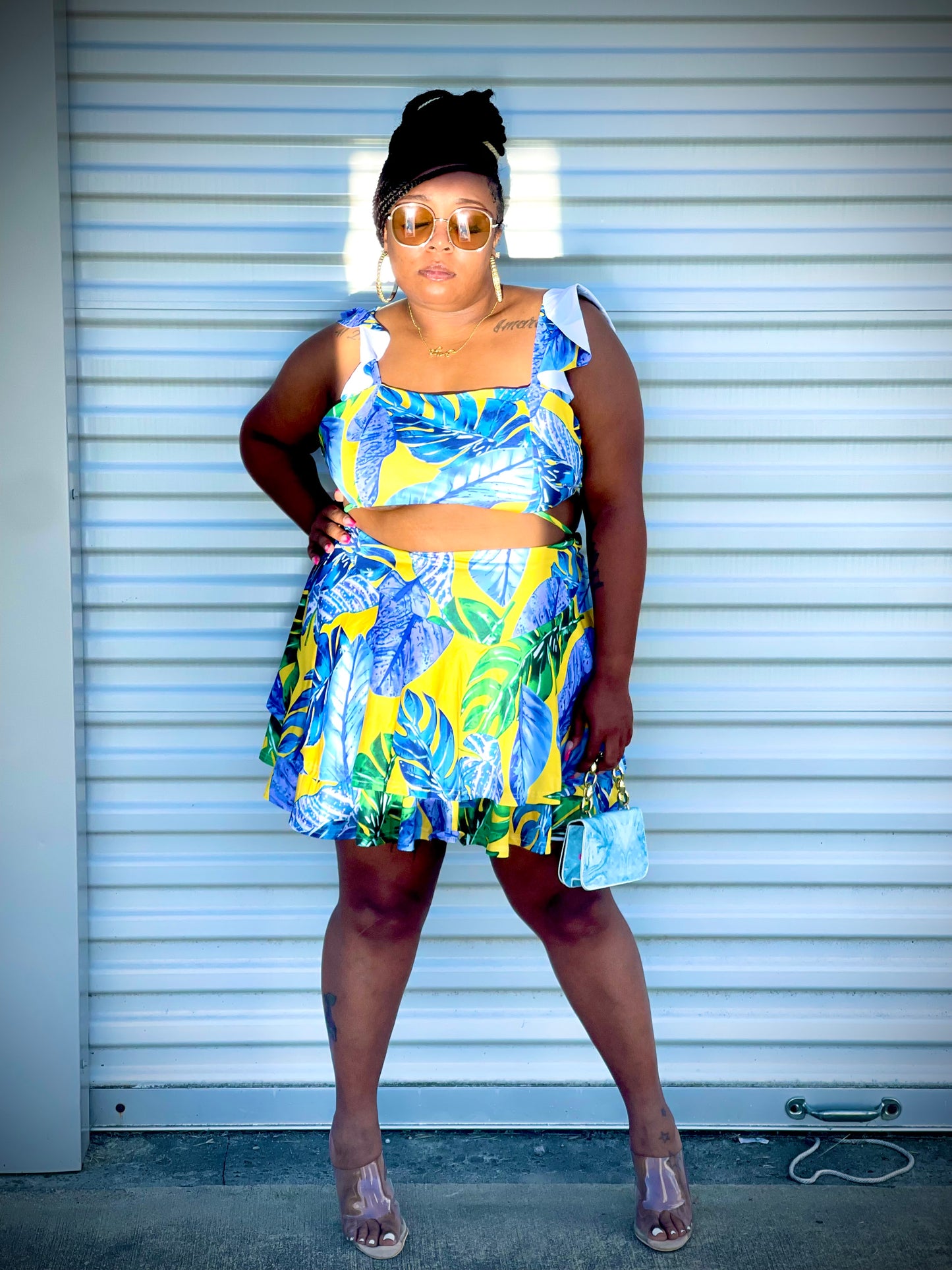 Plus Size 2 Piece Floral Beach Set